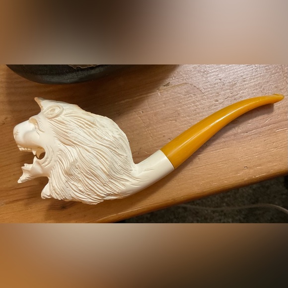 Meerschaum: O Mighty Lion and Sultan sepiolite vintage hand carved duo pipe set. - Picture 7 of 16